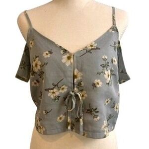 NIGHTWALKER Floral Open Shoulder Cami Top Womens Grey Floral Boho Indie Feminine